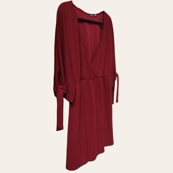 BooHoo Women's New Burgundy Arm tie midi dress  Plus Size 16 - Picture 6 of 10